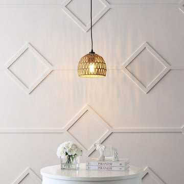 Campana 20" Bohemian Modern Woven Rattan/Iron LED Pendant